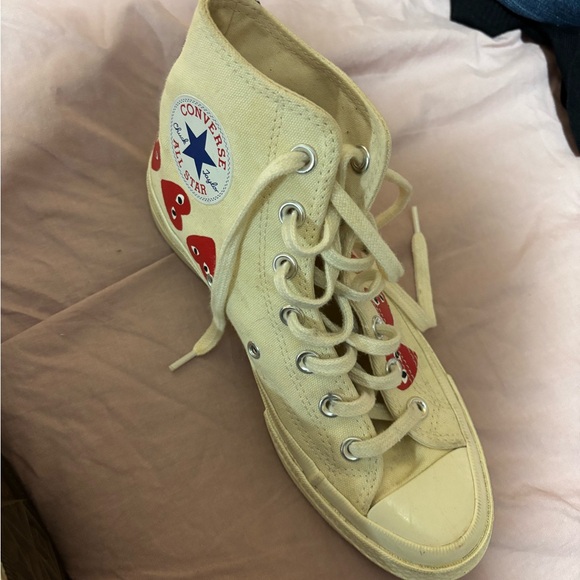 Comme des Garcons Cream Textile Sneakers with Red Heart - Picture 5 of 6